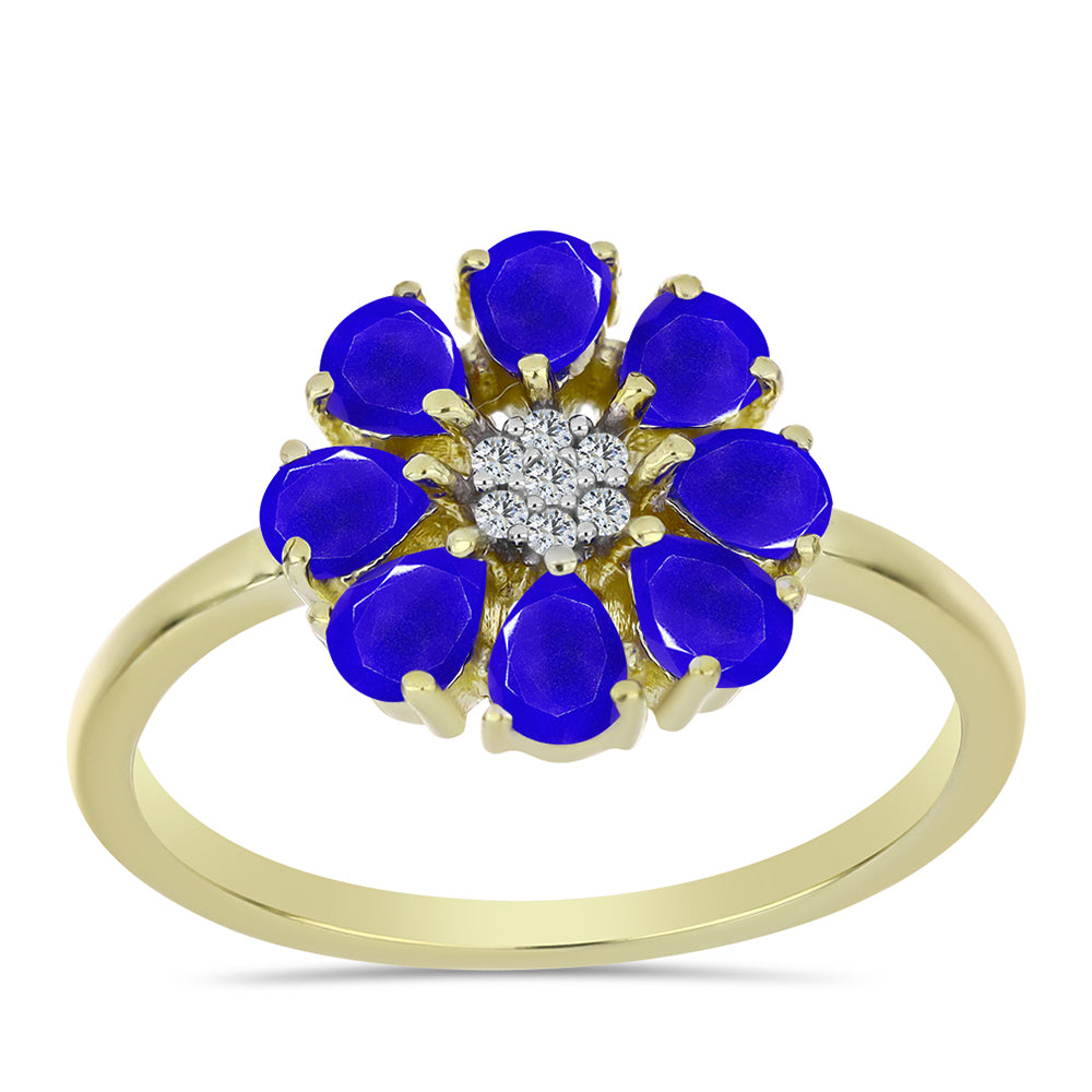 Pozlacené Stříbro 925/1000 - Prsten s Modrým Achátem a Bílým Topazem - Karátové číslo: 1.21. přibližná hmotnost: 2.84 gramů 3 