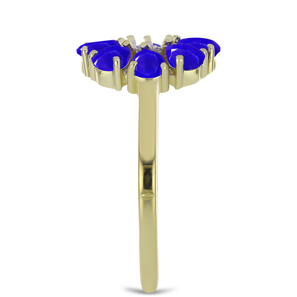 Pozlacené Stříbro 925/1000 - Prsten s Modrým Achátem a Bílým Topazem - Karátové číslo: 1.21. přibližná hmotnost: 2.84 gramů