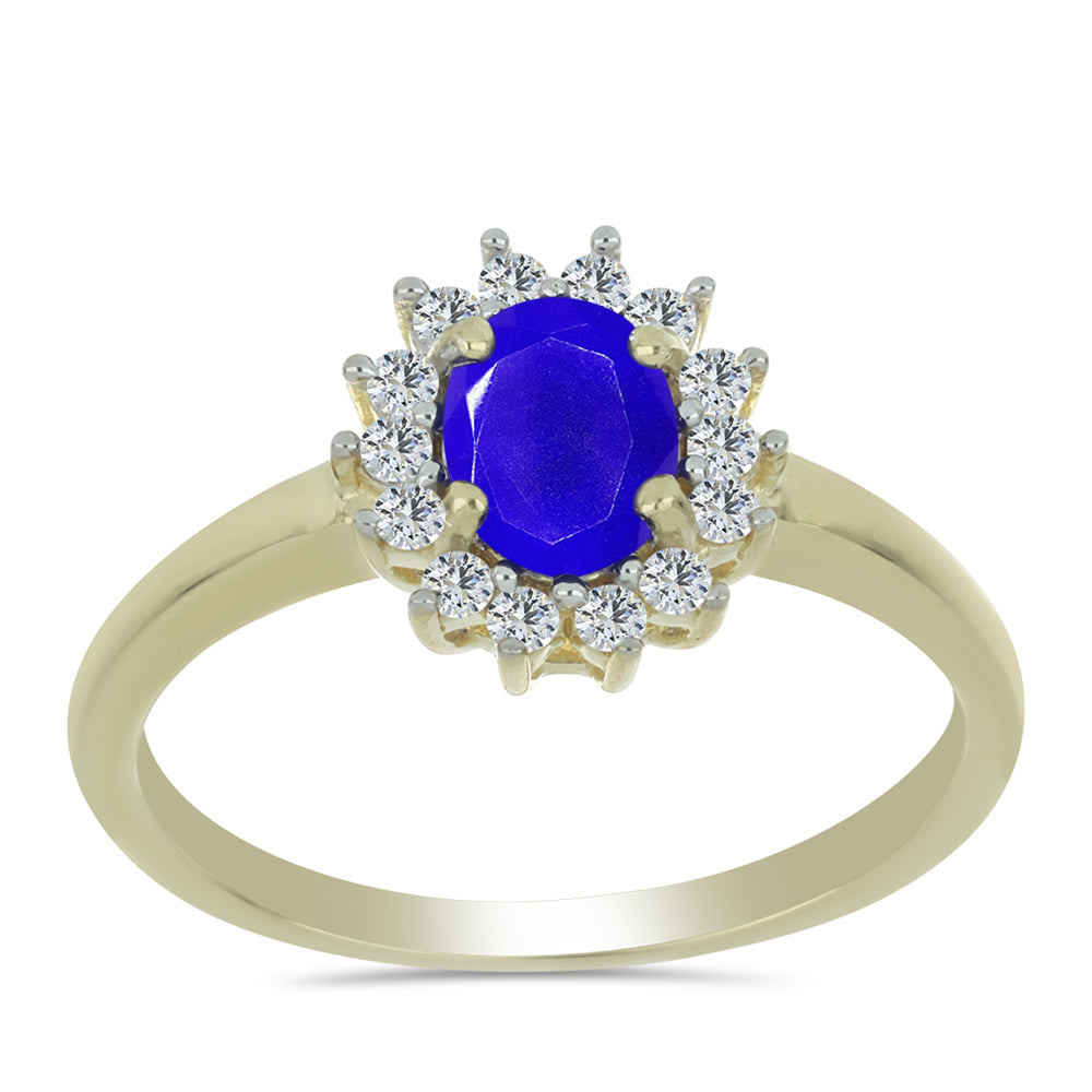 Pozlacené stříbro 925/1000 Prsten s Modrým Achátem a Bílým Topazem - Karátové číslo: 0.84. přibližná hmotnost: 2.37 gramů 3 