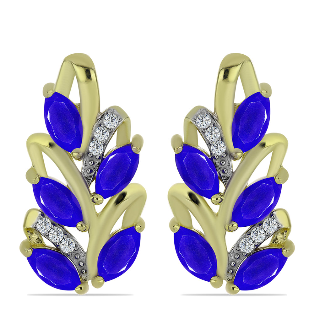 Pozlacené stříbro 925/1000 Náušnice s Modrým Achátem a Bílým Topazem - Karátové číslo: 2.48. přibližná hmotnost: 5.34 gramů 1 