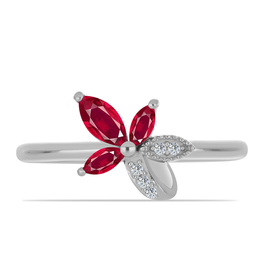 Stříbro 925/1000 - Prsten s Madagaskarským Rubínem a Bílým Topazem - Karátové číslo: 0.62. přibližná hmotnost: 2.46 gramů 1 