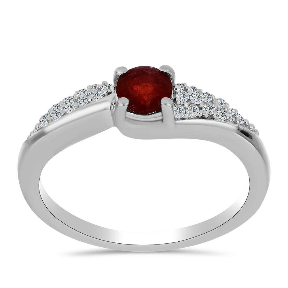 Stříbro 925/1000 - Prsten s Madagaskarským Rubínem a Bílým Topazem - Karátové číslo: 0.94. přibližná hmotnost: 3.01 gramů 3 