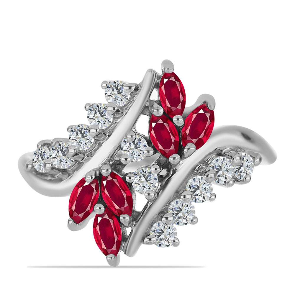 Stříbro 925/1000 - Prsten s Madagaskarským Rubínem a Bílým Topazem - Karátové číslo: 1.19. přibližná hmotnost: 3.66 gramů
