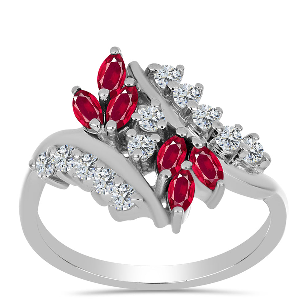 Stříbro 925/1000 - Prsten s Madagaskarským Rubínem a Bílým Topazem - Karátové číslo: 1.19. přibližná hmotnost: 3.66 gramů 3 