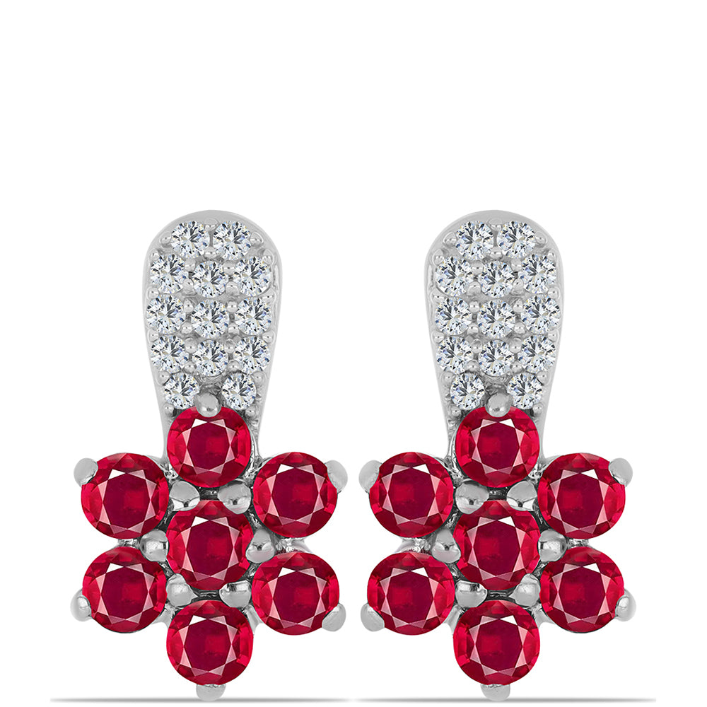 Stříbro 925/1000 - Náušnice s Madagaskarským Rubínem a Bílým Topazem - Karátové číslo: 2.23. přibližná hmotnost: 3.57 gramů 1 