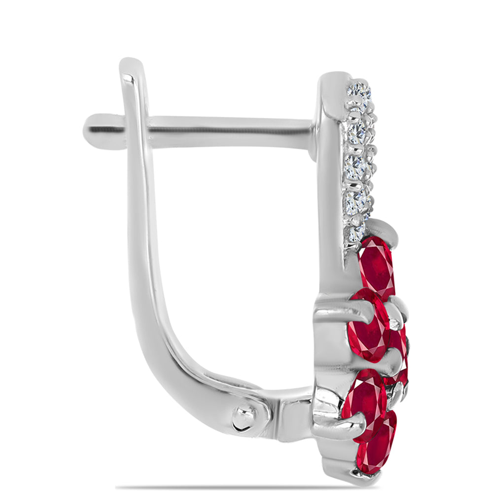 Stříbro 925/1000 - Náušnice s Madagaskarským Rubínem a Bílým Topazem - Karátové číslo: 2.23. přibližná hmotnost: 3.57 gramů 2 