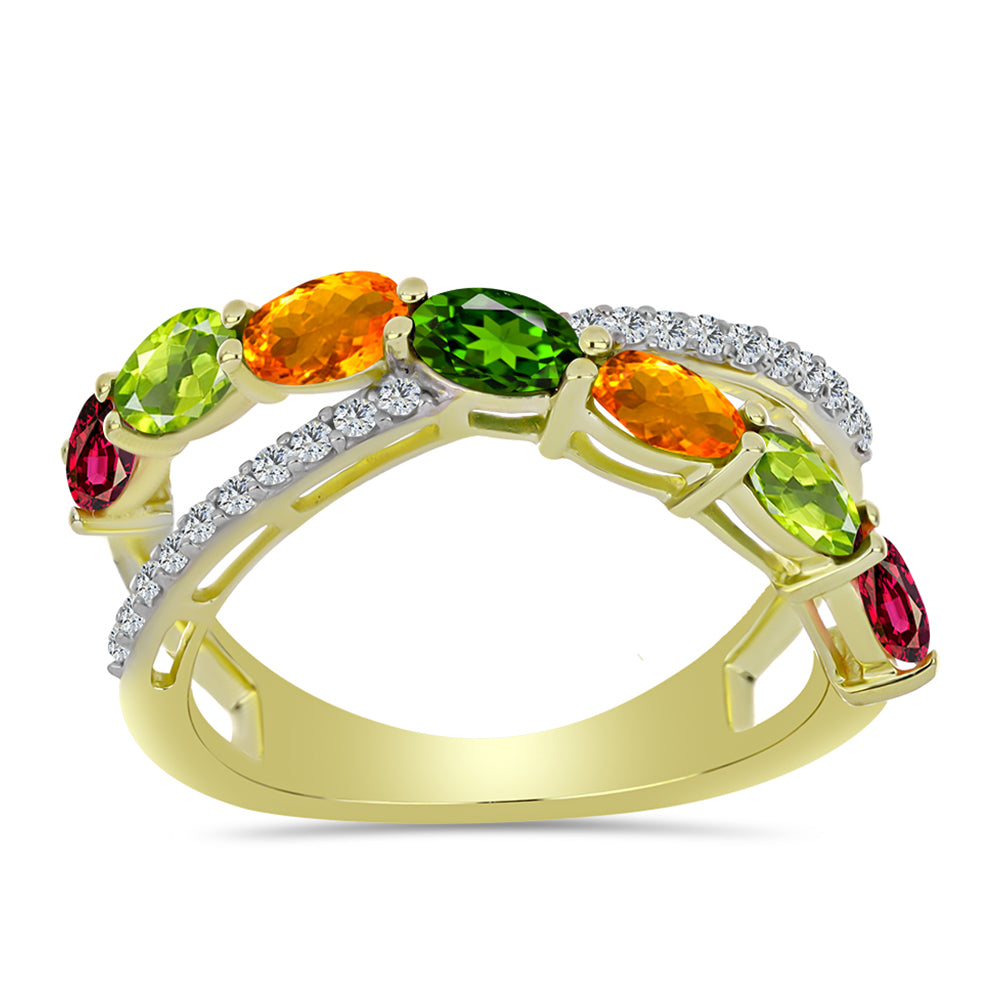 Pozlacené stříbro 925/1000 Prsten s Chakra Turmalínem a Bílým Topazem - Karátové číslo: 1.94. přibližná hmotnost: 3.36 gramů