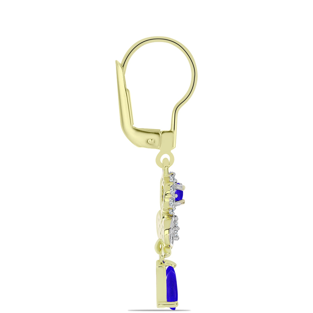 Pozlacené Stříbrné Náušnice s Modrým Achátem a Bílým Topazem 2 