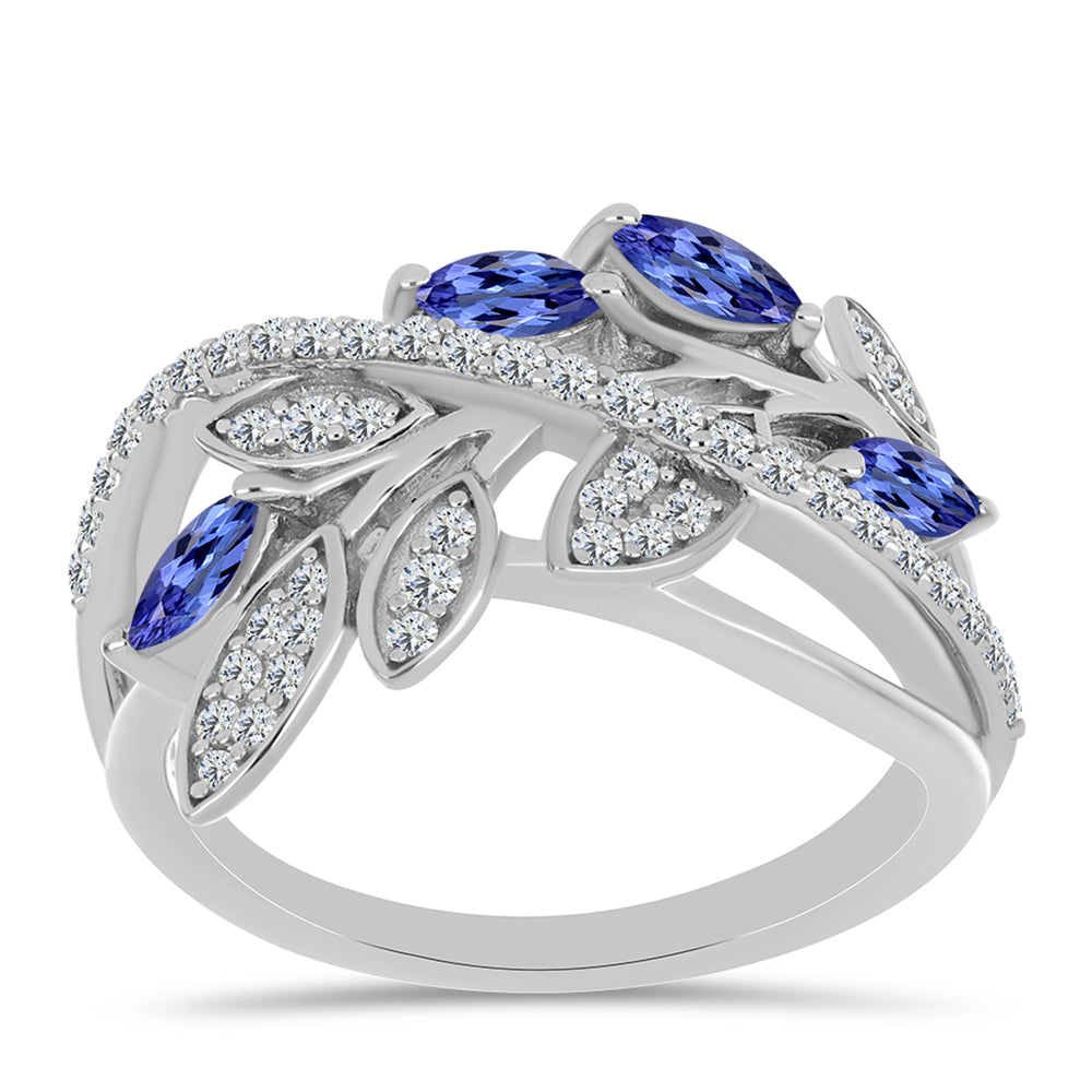 Stříbrný Prsten s Tanzanitem a Bílým Topazem 3 