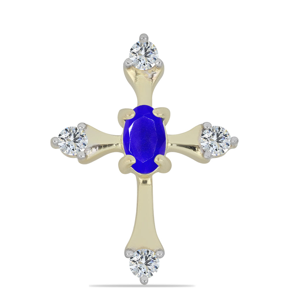 Kříž Pozlacený Stříbrný Přívěsek s Modrým Achátem a Bílým Topazem