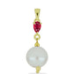 Pozlacené Stříbro 925/1000 - Přívěsek s Bílou Sladkovodní Perlou a Madagaskarským Rubínem - Karátové číslo: 4.87. přibližná hmotnost: 1.53 gramů