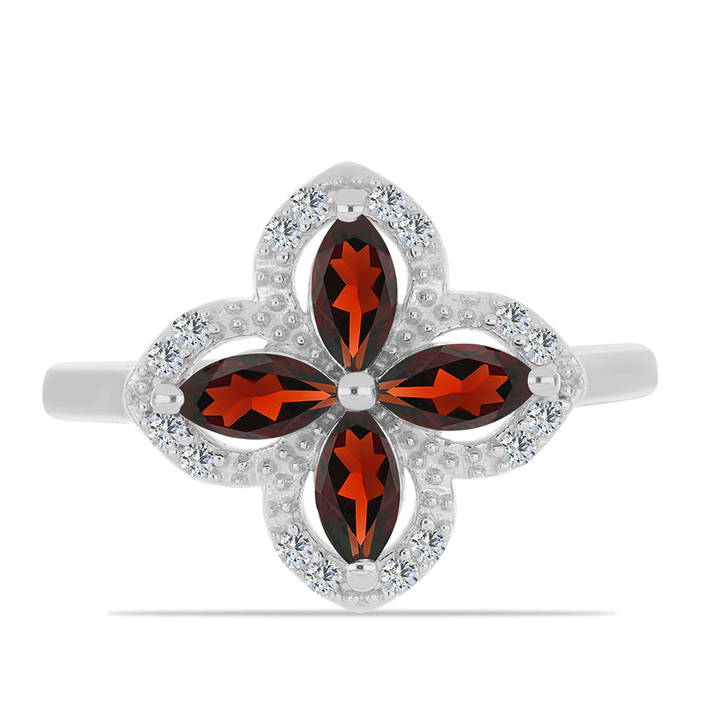 Stříbro 925/1000 - Prsten s Bartonským Granátem a Bílým Topazem - Karátové číslo: 1.43. přibližná hmotnost: 3.5 gramů 1 