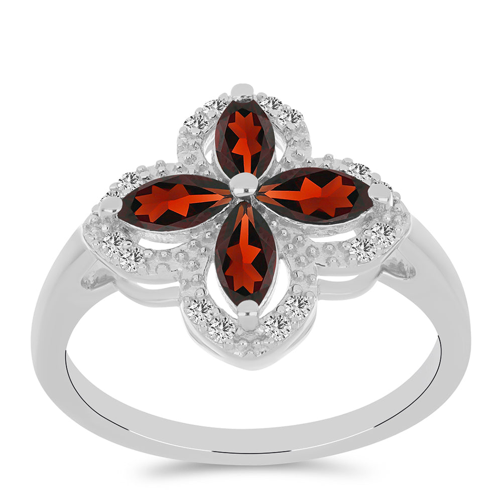 Stříbro 925/1000 - Prsten s Bartonským Granátem a Bílým Topazem - Karátové číslo: 1.43. přibližná hmotnost: 3.5 gramů 3 