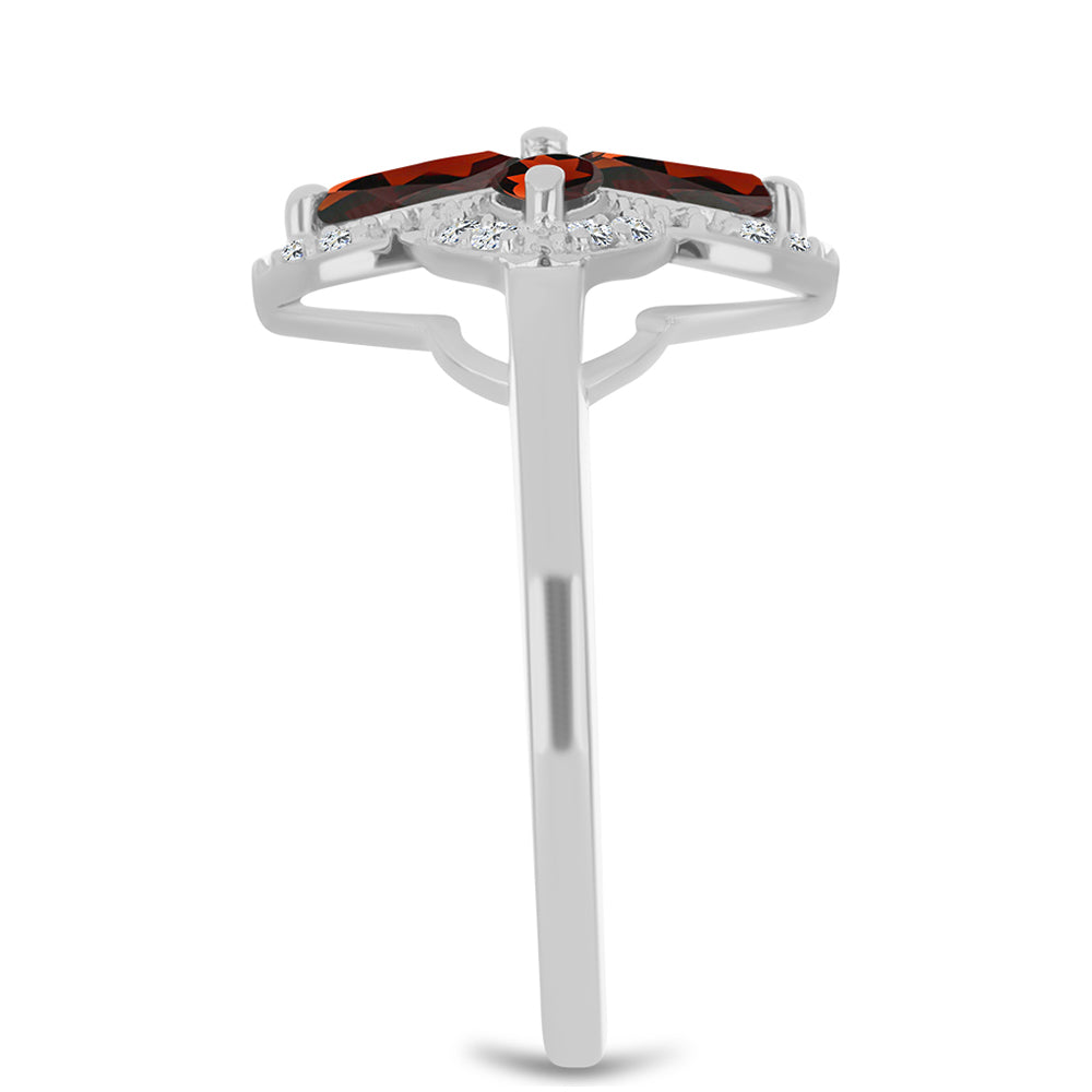 Stříbro 925/1000 - Prsten s Bartonským Granátem a Bílým Topazem - Karátové číslo: 1.43. přibližná hmotnost: 3.5 gramů 4 