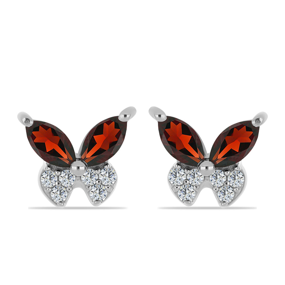 Stříbro 925/1000 - Náušnice s Bartonským Granátem a Bílým Topazem - Karátové číslo: 0.51. přibližná hmotnost: 1.25 gramů 1 