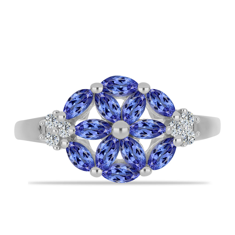 Stříbrný Prsten s Tanzanitem a Bílým Topazem 1 