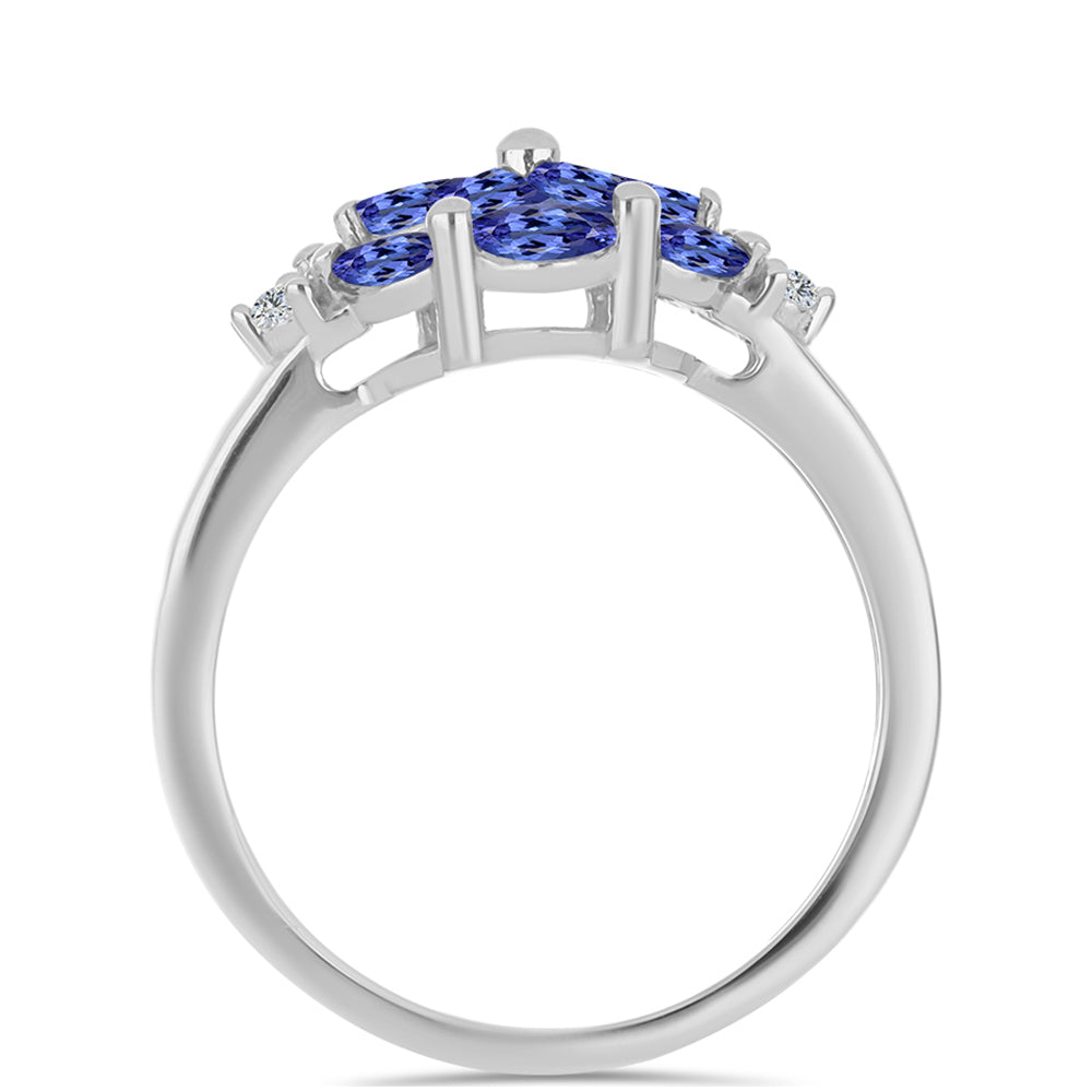 Stříbrný Prsten s Tanzanitem a Bílým Topazem