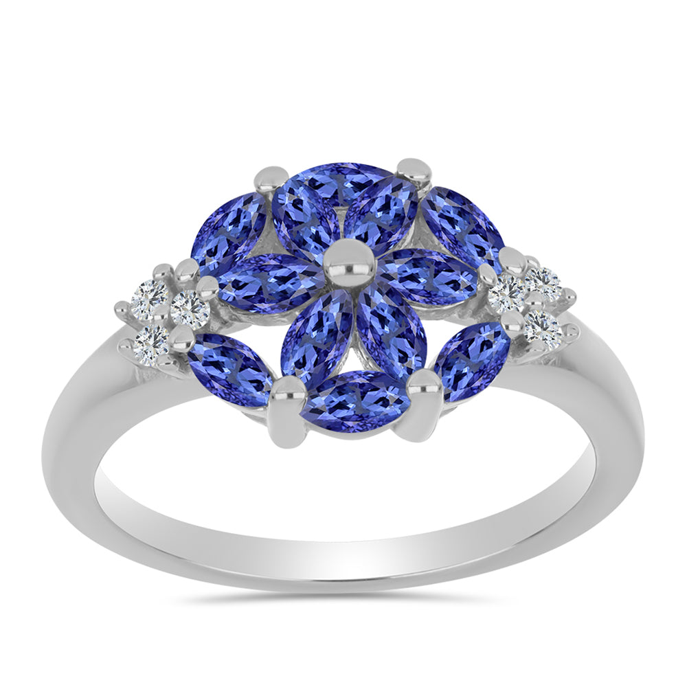 Stříbrný Prsten s Tanzanitem a Bílým Topazem 3 