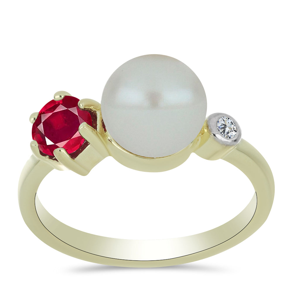 Pozlacené Stříbro 925/1000 - Prsten s Bílou Sladkovodní Perlou a Madagaskarským Rubínem - Karátové číslo: 4.01. přibližná hmotnost: 3.43 gramů 3 