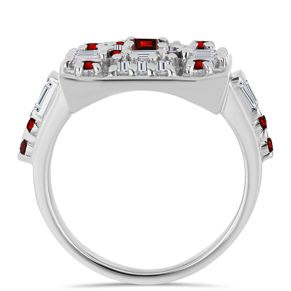 Stříbro 925/1000 - Prsten s Bartonským Granátem a Bílým Zirkonem - Karátové číslo: 2.26. přibližná hmotnost: 5.79 gramů 2 