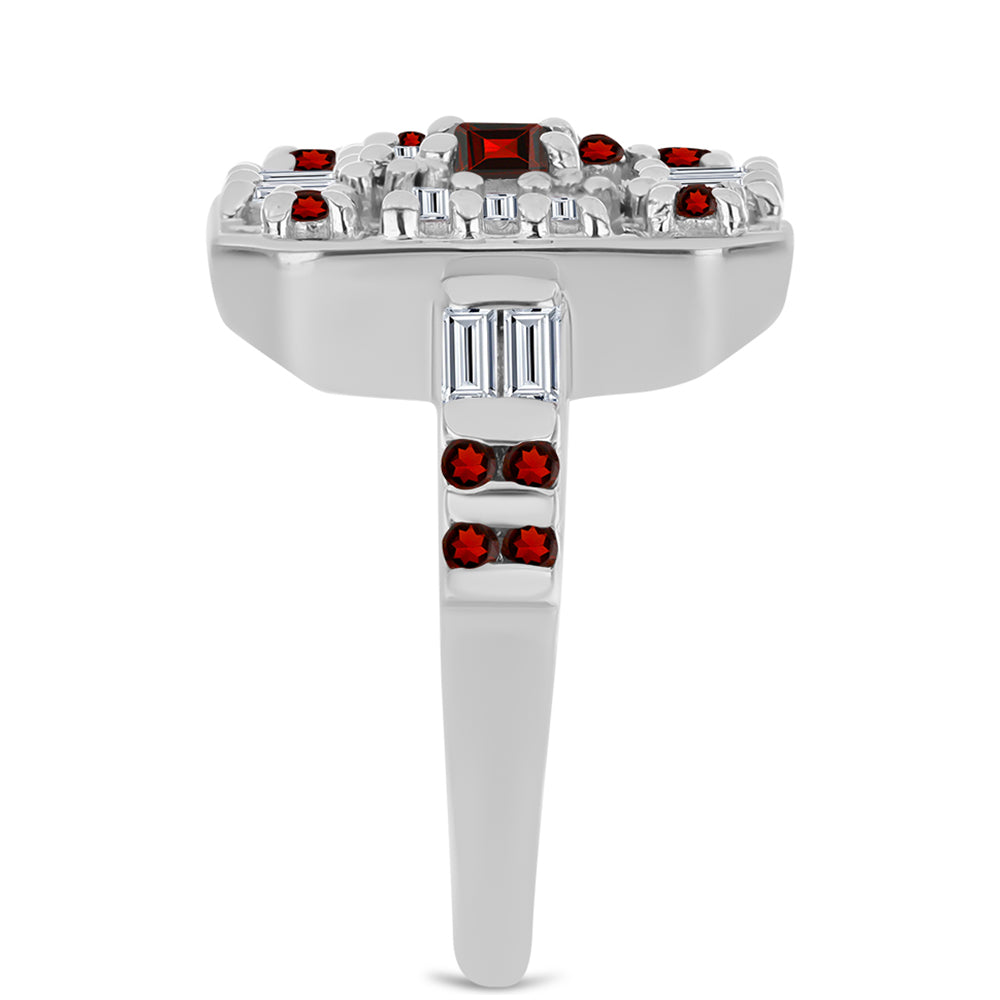 Stříbro 925/1000 - Prsten s Bartonským Granátem a Bílým Zirkonem - Karátové číslo: 2.26. přibližná hmotnost: 5.79 gramů 4 