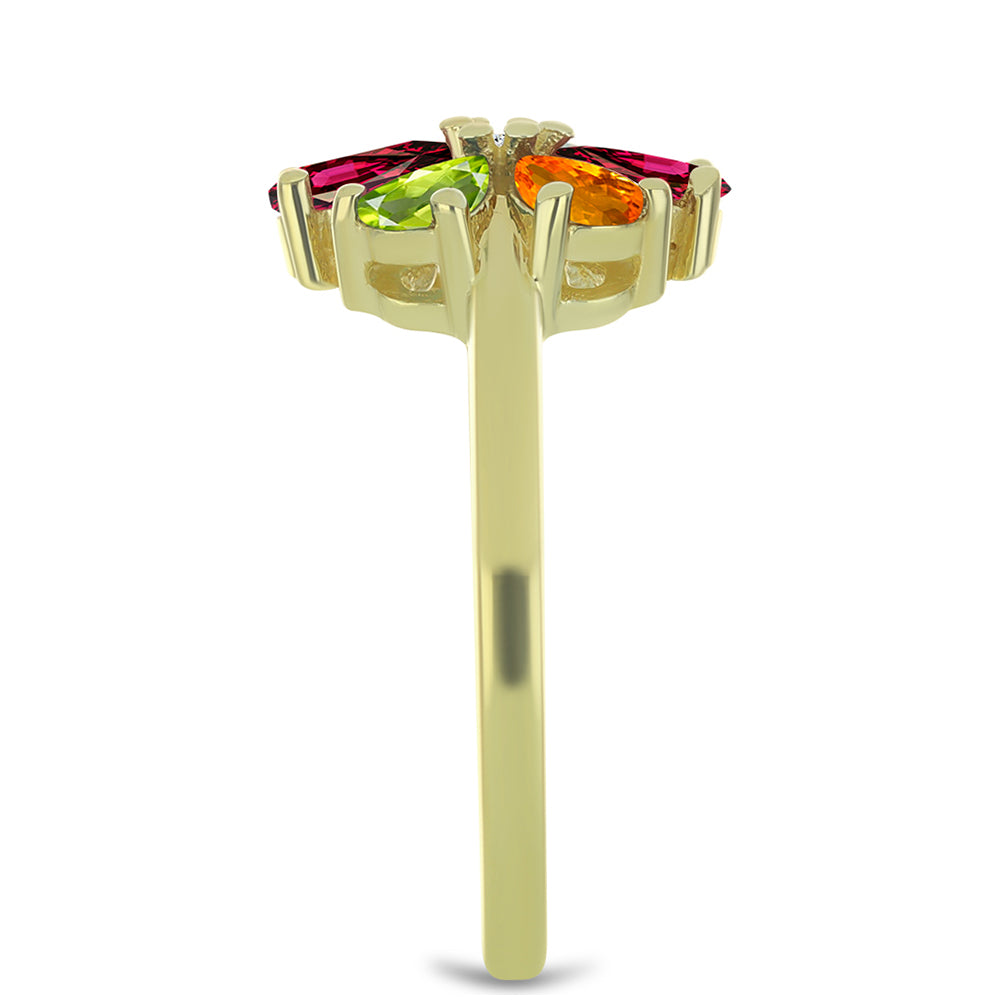 Pozlacený Stříbrný Prsten s Chakra Turmalínem a Bílým Topazem