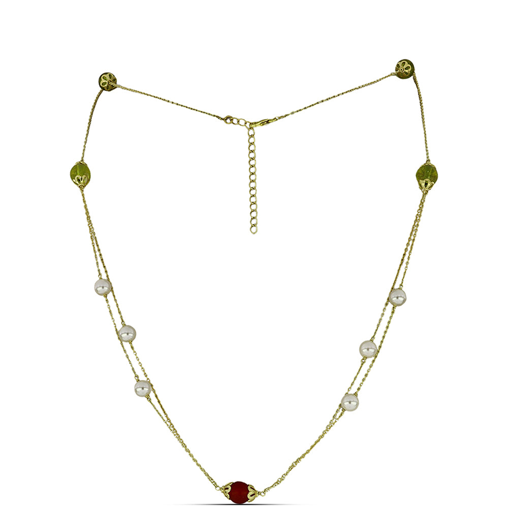 Pozlacené Stříbro 925/1000 - Náhrdelník s Uralským Citrínem a Karneolem - Karátové číslo: 18. přibližná hmotnost: 7.21 gramů