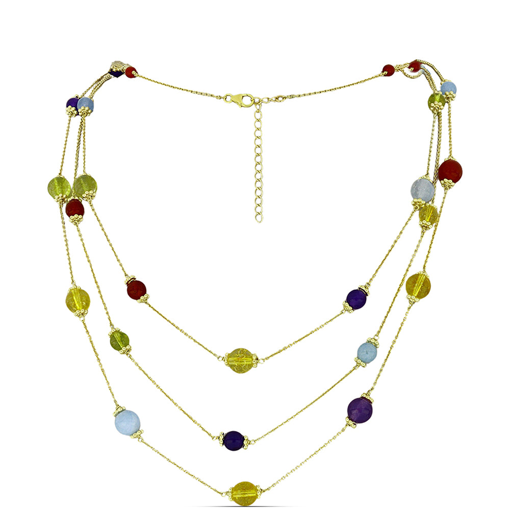 Pozlacené stříbro 925/1000 Náhrdelník s Purpurovým Jadeitem a Uralským Citrínem - Karátové číslo: 59.32. přibližná hmotnost: 25.59 gramů 1 