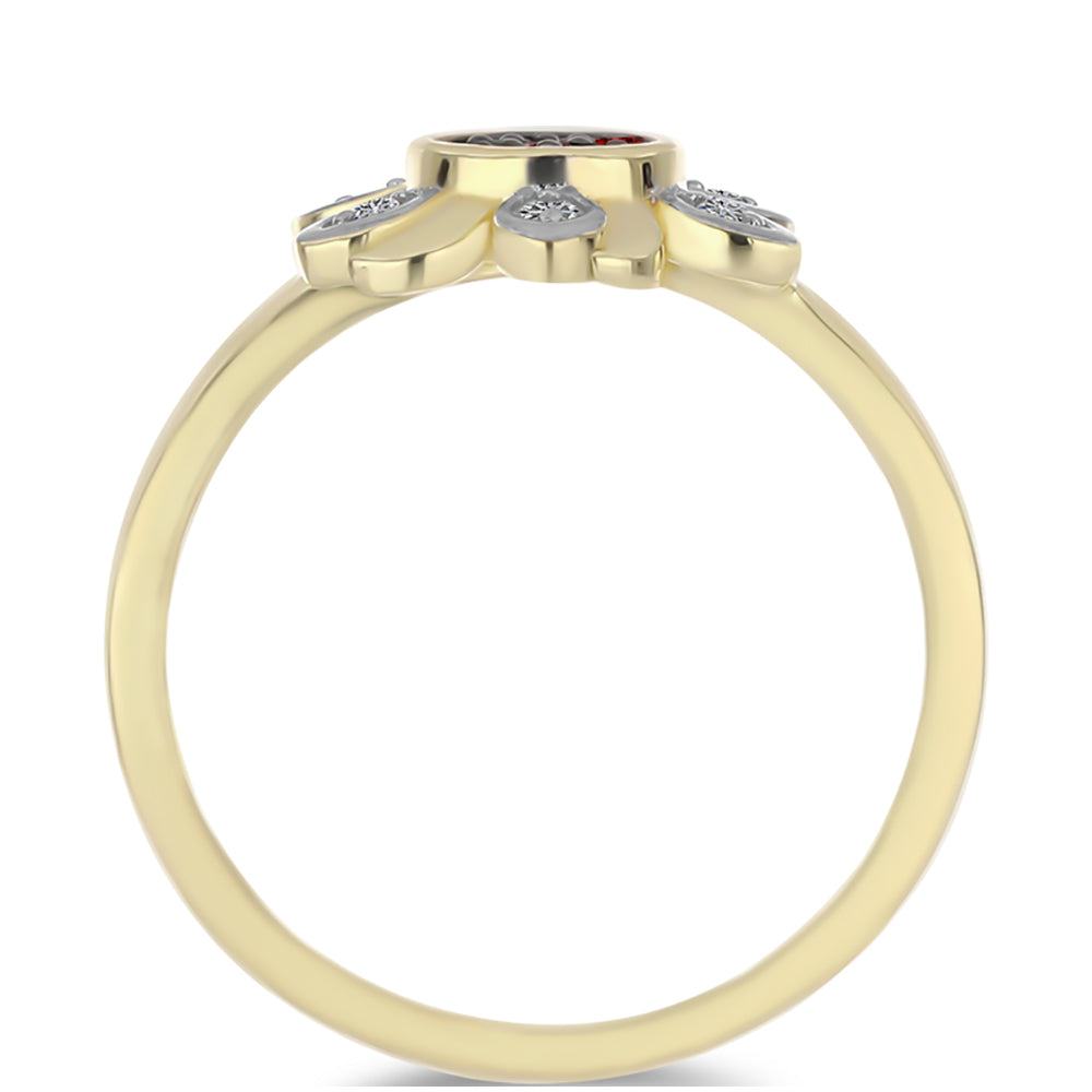 Pozlacené Stříbro 925/1000 - Prsten s Červeným Diamantem a Bílým Diamantem - Karátové číslo: 0.2. přibližná hmotnost: 3.13 gramů 2 