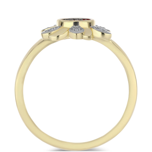 Pozlacené Stříbro 925/1000 - Prsten s Červeným Diamantem a Bílým Diamantem - Karátové číslo: 0.2. přibližná hmotnost: 3.13 gramů