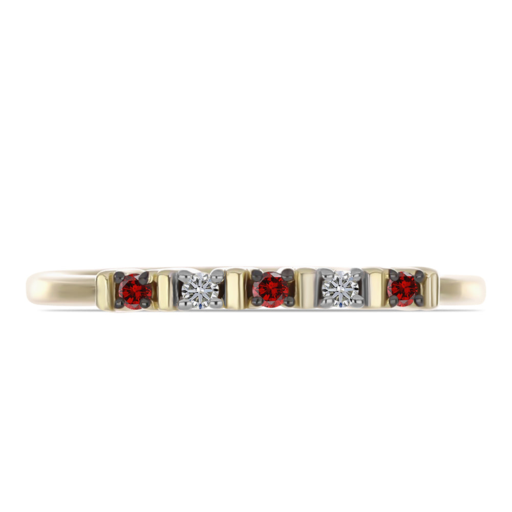 Pozlacené Stříbro 925/1000 - Prsten s Červeným Diamantem a Bílým Diamantem - Karátové číslo: 0.1. přibližná hmotnost: 1.53 gramů 2 