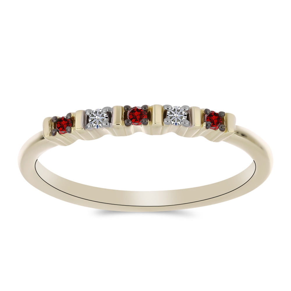 Pozlacené Stříbro 925/1000 - Prsten s Červeným Diamantem a Bílým Diamantem - Karátové číslo: 0.1. přibližná hmotnost: 1.53 gramů