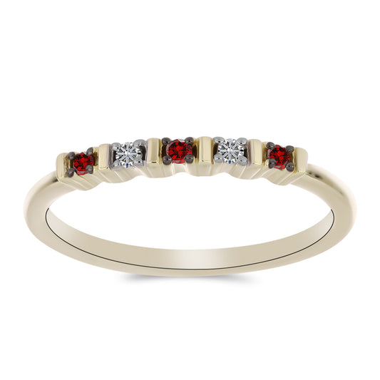 Pozlacené Stříbro 925/1000 - Prsten s Červeným Diamantem a Bílým Diamantem - Karátové číslo: 0.1. přibližná hmotnost: 1.53 gramů