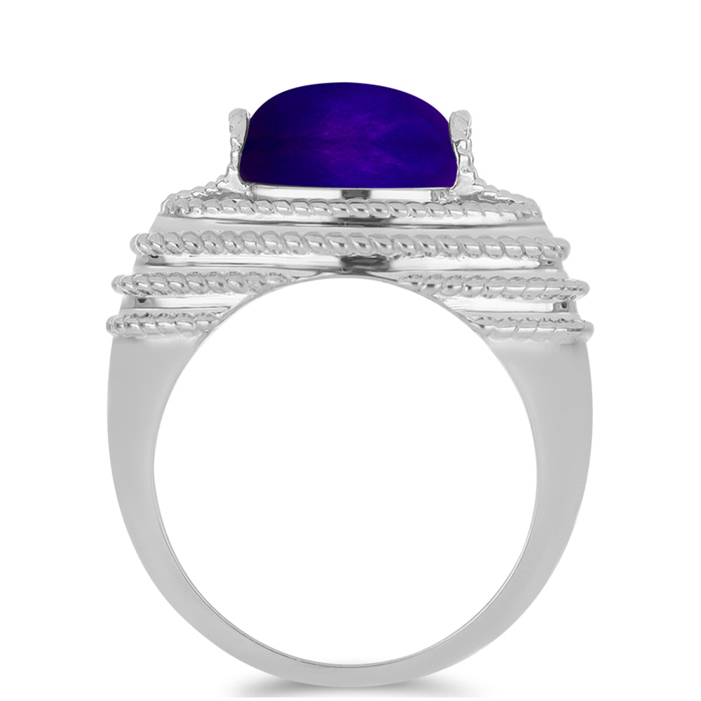 Stříbro 925/1000 - Prsten s Purpurovým Jadeitem - Karátové číslo: 2.86. přibližná hmotnost: 4.68 gramů