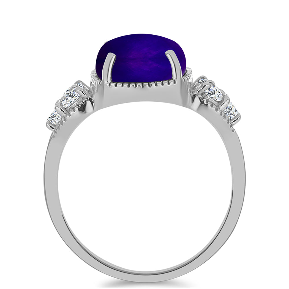Stříbro 925/1000 Prsten s Purpurovým Jadeitem a Bílým Topazem - Karátové číslo: 7.38. přibližná hmotnost: 4.77 gramů