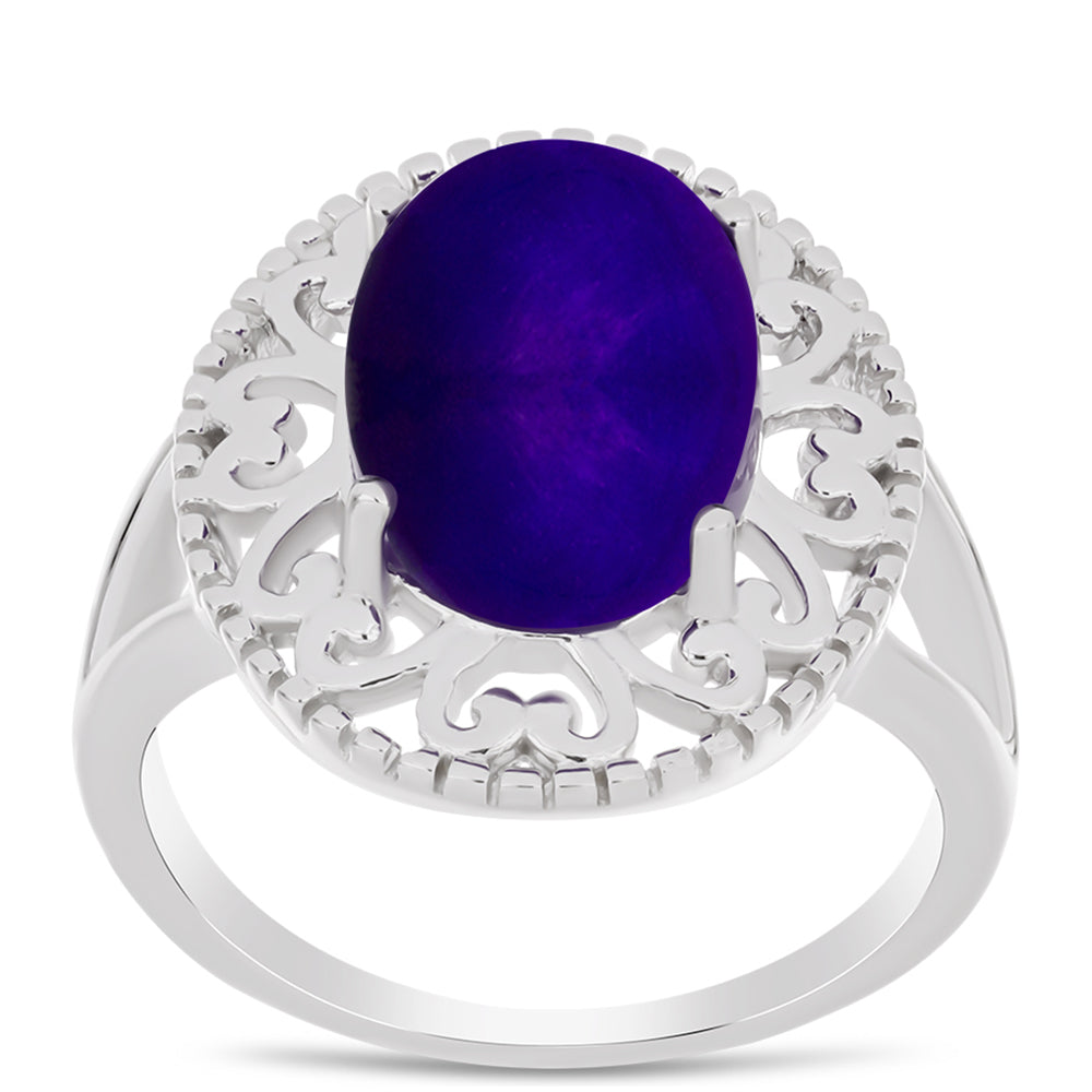 Stříbro 925/1000 Prsten s Purpurovým Jadeitem - Karátové číslo: 5.76. přibližná hmotnost: 5.83 gramů