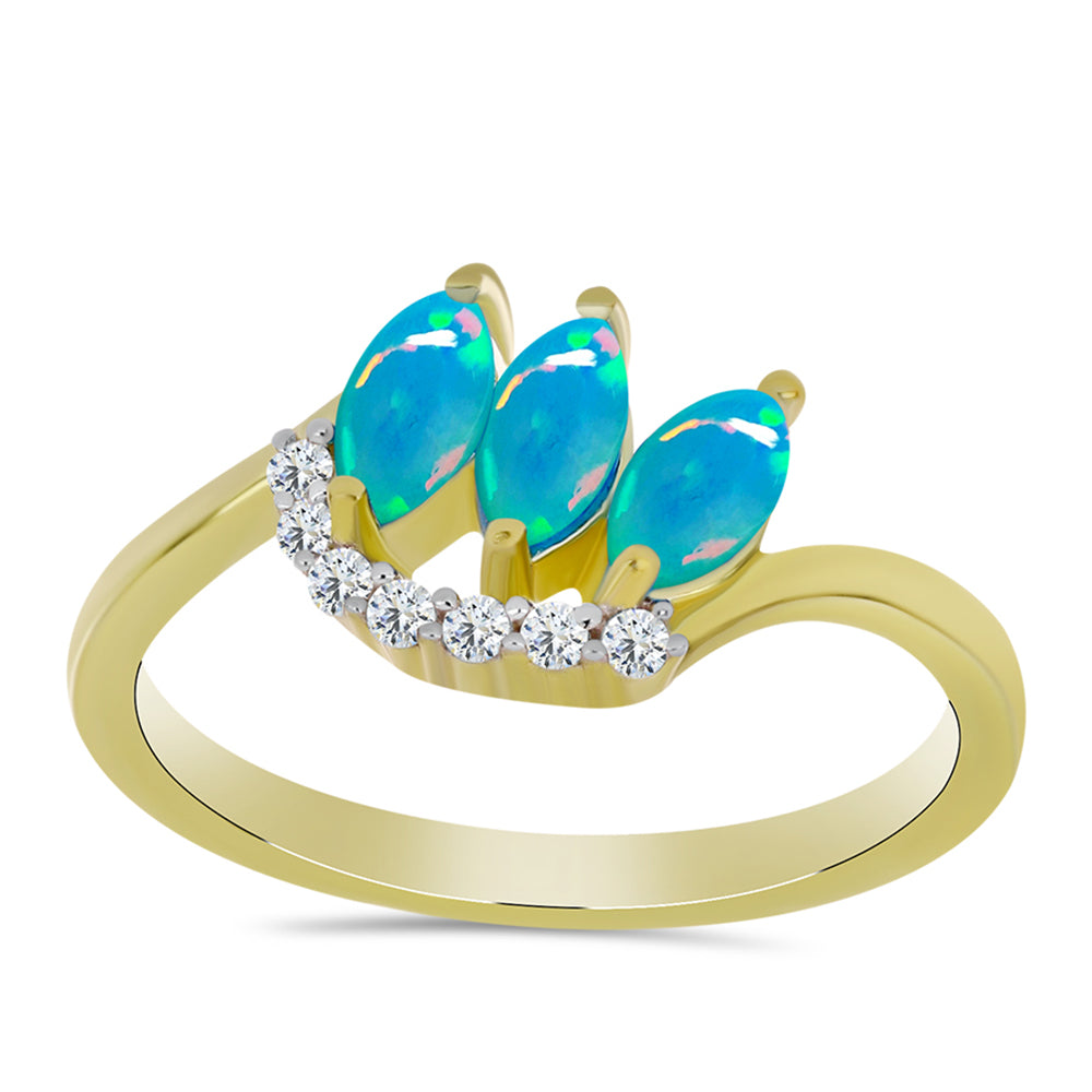 Pozlacené Stříbro 925/1000 - Prsten s etiopským Paraiba modrým opálem a Bílým Topazem - Karátové číslo: 0.73. přibližná hmotnost: 2.71 gramů 3 