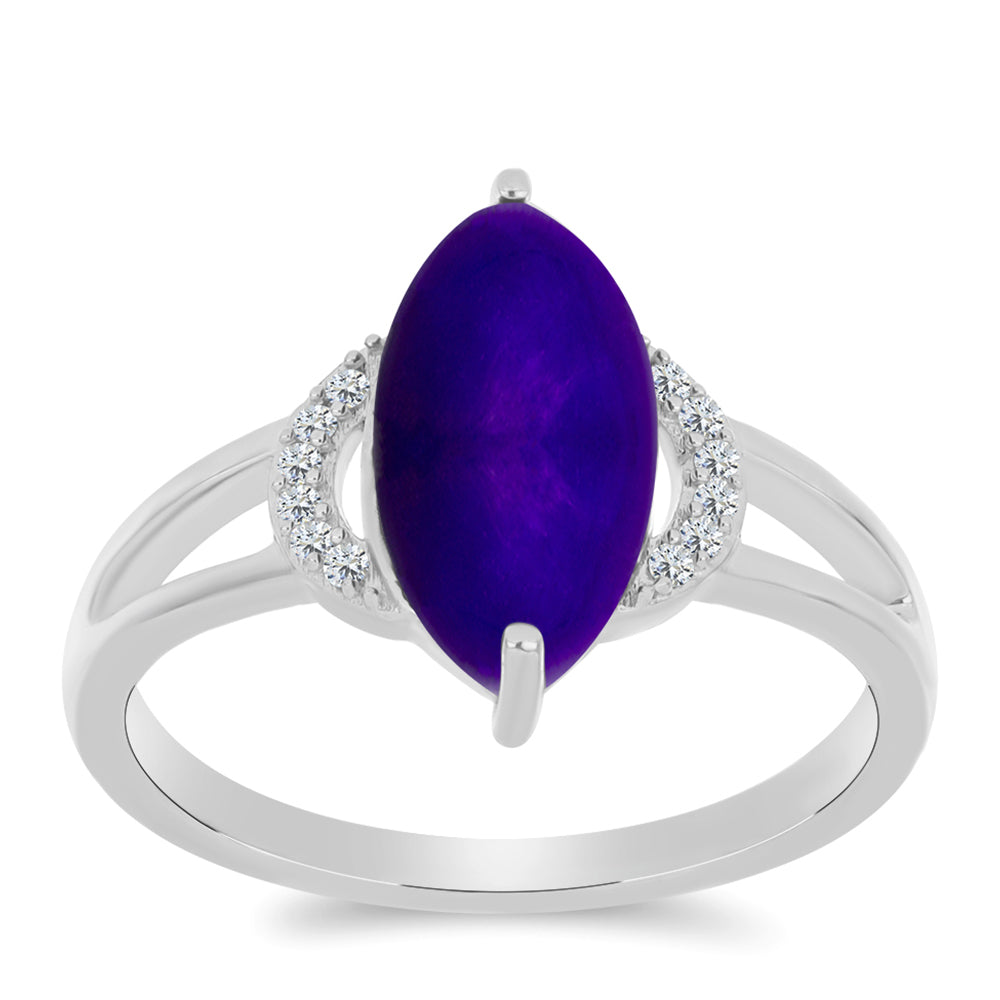 Stříbrný Prsten s Purpurovým Jadeitem a Bílým Topazem