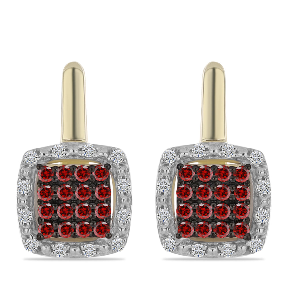 Pozlacené Stříbrné Náušnice s Červeným Diamantem a Bílým Diamantem 3 