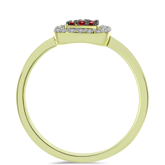 Pozlacené Stříbro 925/1000 - Prsten s Červeným Diamantem a Bílým Diamantem - Karátové číslo: 0.26. přibližná hmotnost: 2.15 gramů