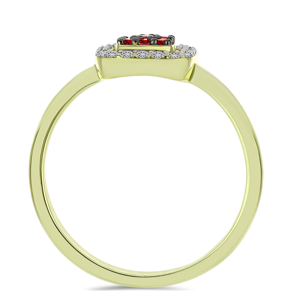 Pozlacené Stříbro 925/1000 - Prsten s Červeným Diamantem a Bílým Diamantem - Karátové číslo: 0.26. přibližná hmotnost: 2.15 gramů 6 