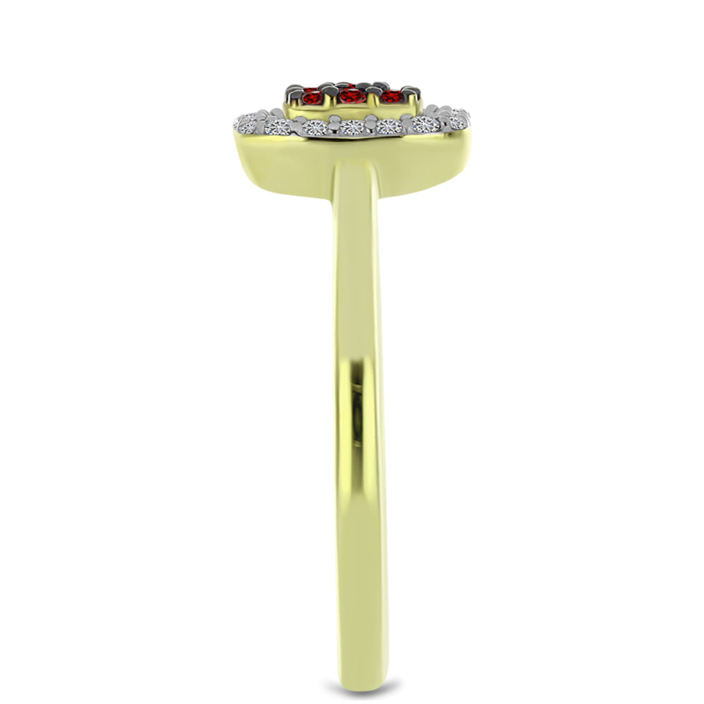 Pozlacené Stříbro 925/1000 - Prsten s Červeným Diamantem a Bílým Diamantem - Karátové číslo: 0.26. přibližná hmotnost: 2.15 gramů