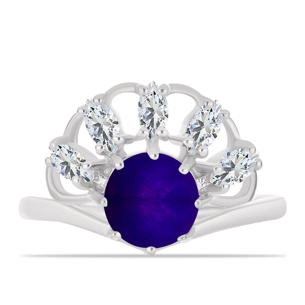 Stříbro 925/1000 - Prsten s Purpurovým Jadeitem a Bílým Topazem - Karátové číslo: 2.88. přibližná hmotnost: 3.6 gramů 1 