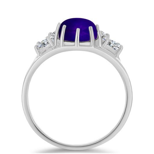 Stříbro 925/1000 - Prsten s Purpurovým Jadeitem a Bílým Topazem - Karátové číslo: 2.88. přibližná hmotnost: 3.6 gramů