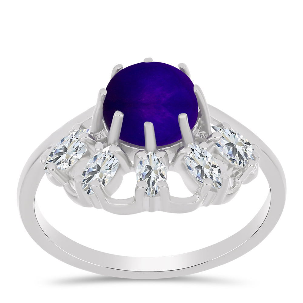Stříbro 925/1000 - Prsten s Purpurovým Jadeitem a Bílým Topazem - Karátové číslo: 2.88. přibližná hmotnost: 3.6 gramů 3 