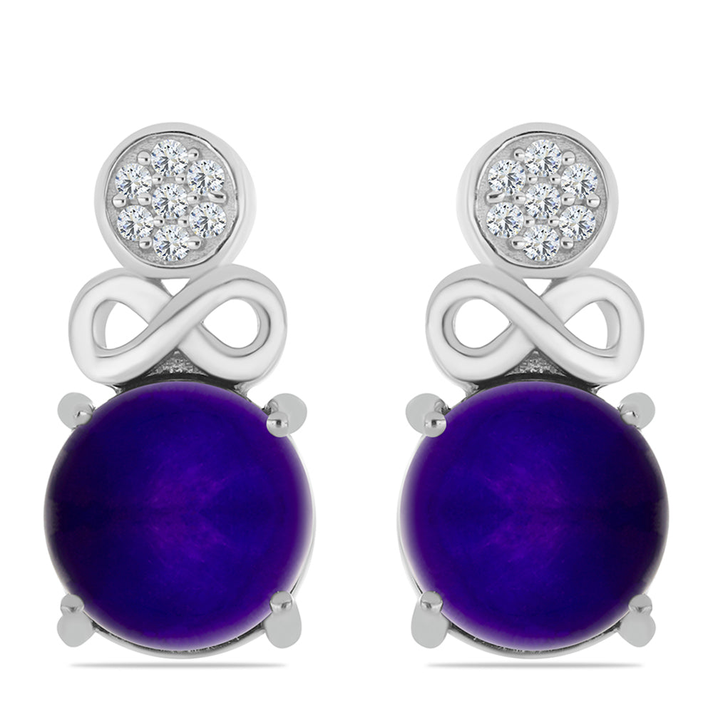 Stříbro 925/1000 - Náušnice s Purpurovým Jadeitem a Bílým Topazem - Karátové číslo: 5.97. přibližná hmotnost: 5.4 gramů