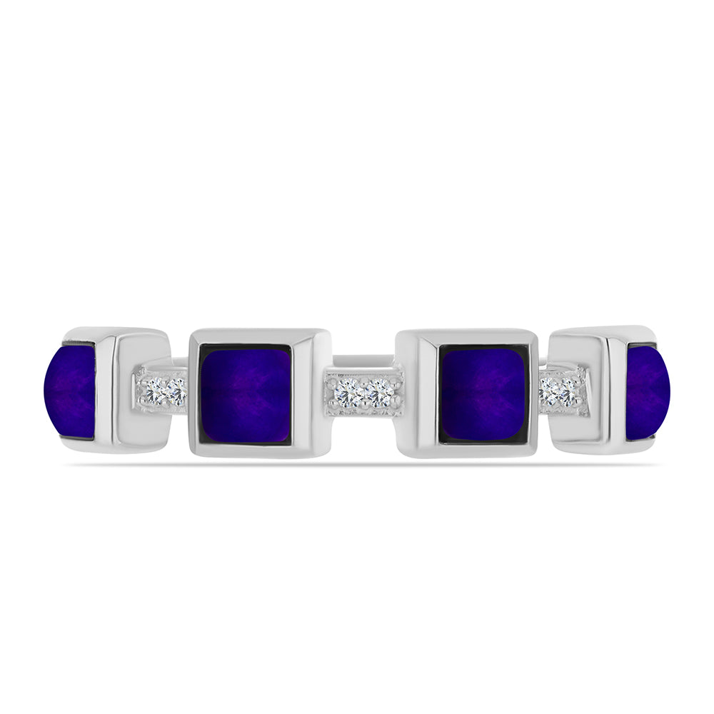 Stříbro 925/1000 - Prsten s Purpurovým Jadeitem a Bílým Topazem - Karátové číslo: 1.37. přibližná hmotnost: 3.58 gramů