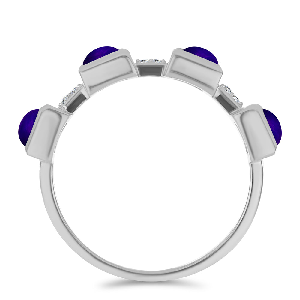 Stříbro 925/1000 - Prsten s Purpurovým Jadeitem a Bílým Topazem - Karátové číslo: 1.37. přibližná hmotnost: 3.58 gramů