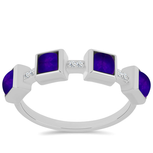 Stříbrný Prsten s Purpurovým Jadeitem a Bílým Topazem