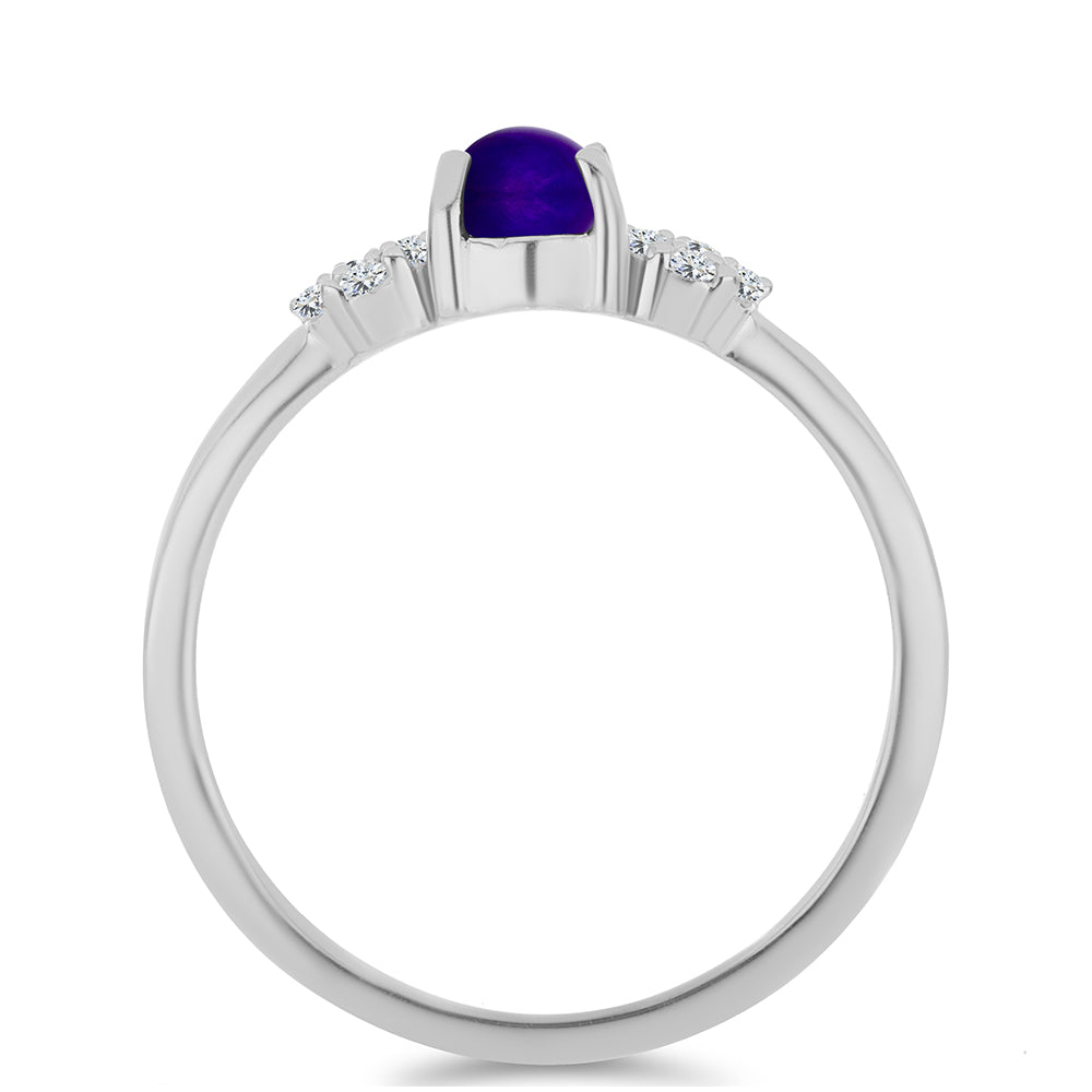 Stříbro 925/1000 - Prsten s Purpurovým Jadeitem a Bílým Topazem - Karátové číslo: 0.67. přibližná hmotnost: 2.25 gramů
